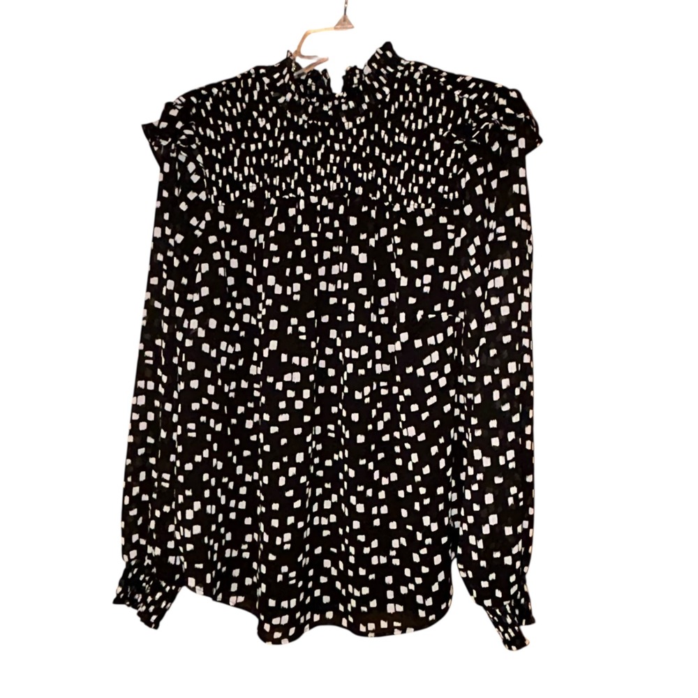 Torrid Printed Blouse Ruffle Neck Smocked Women’s Plus 2X Stretch Black White